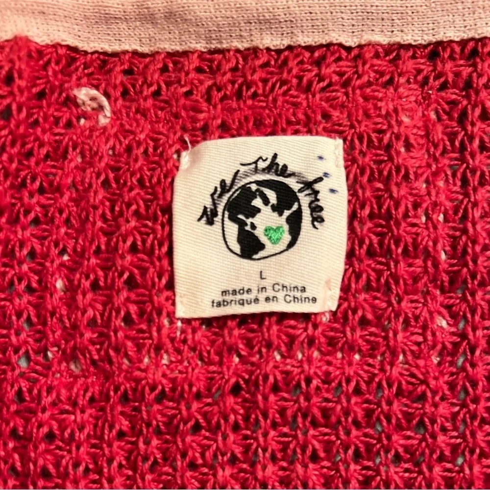 Free People Women's Red Cream Chelsea Front Pocket Cardigan NWOT L #2001